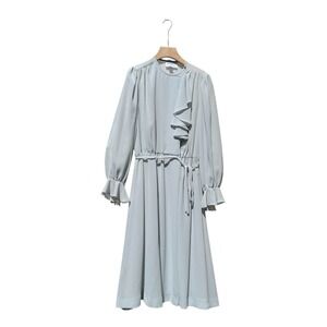 NWT! Ayres Chiffon Ruffle Midi Pastel Turquoise‎ Dress Elegant Size 16 VTG USA